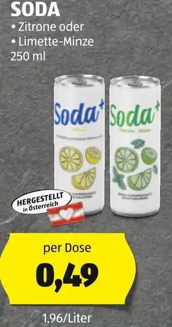 Hofer SODA • Zitrone oder • Limette-Minze 250 ml Angebot