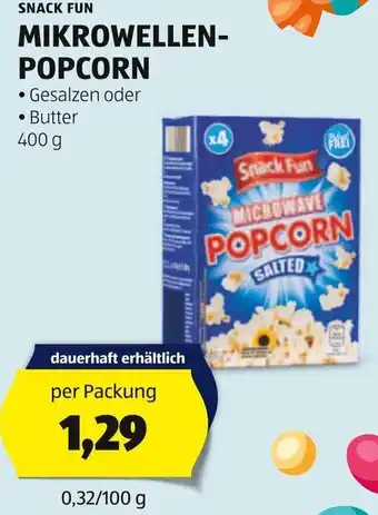 Hofer SNACK FUN MIKROWELLEN- POPCORN 400 g per Packung Angebot