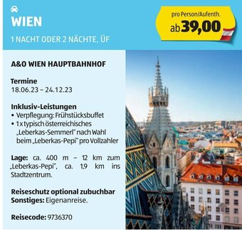 Hofer WIEN 1 NACHT ODER 2 NÄCHTE, ÜF Angebot