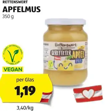 Hofer RETTENSWERT APFELMUS 350 g per Glas Angebot