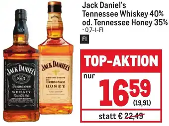 Metro Jack Daniel's Tennessee Whiskey 40% od. Tennessee Honey 35% 0,7 l Angebot
