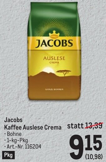Metro Jacobs Kaffee Auslese Crema • 1-kg-Pkg Angebot