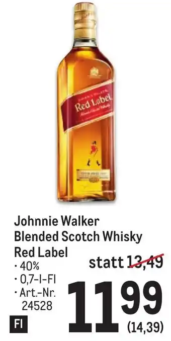 Metro Johnnie Walker Blended Scotch Whisky Red Label 0,7-L Angebot