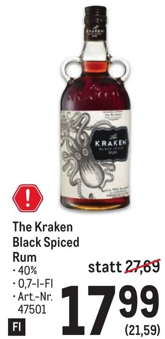 Metro The Kraken Black Spiced Rum 0,7 L Angebot
