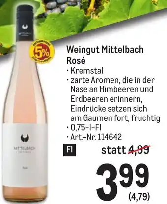 Metro Weingut Mittelbach Rosé 0,75 L Angebot