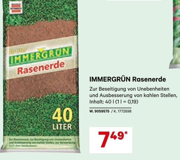 Immergrün Rasenerde 40 Liter Angebot bei Lagerhaus