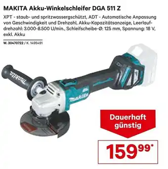 Lagerhaus Makita Akku-Winkelschleifer DGA 511 Z Angebot