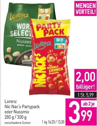 Sutterlüty Lorenz Nic Nac's Partypack oder Nussmix 280 g/300 g Angebot