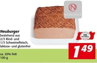 Nah&Frisch Neuburger bestehend aus 2/3 Rind- und 1/3 Schweinefleisch, laktose- und glutenfrei ca. 20% Fett 100 g Angebot