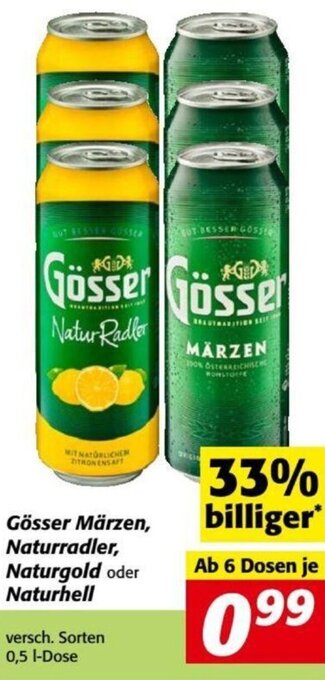 Nah&Frisch Gösser Märzen, Naturradler, Naturgold oder Naturhell versch. Sorten 0,5 I-Dose Angebot