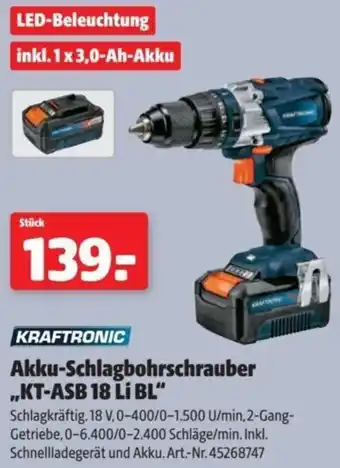 Hagebau KRAFTRONIC Akku-Schlagbohrschrauber ,,KT-ASB 18 Li BL" Angebot