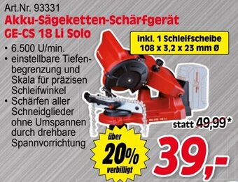 Zgonc Einhell Akku-Sägeketten-Schärfgerät GE-CS 18 Li Solo Angebot