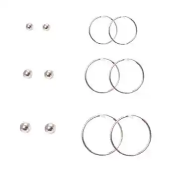 Claire's Silver ball & endless loop hoop earrings - 6 pack Angebot