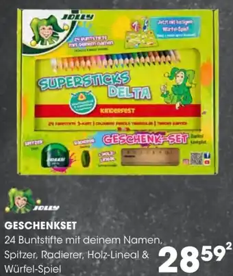 Libro JOLLY GESCHENK SET 24 Buntstifte mit deinem Namen, Spitzer, Radierer, Holz-Lineal & Würfel-Spiel Angebot