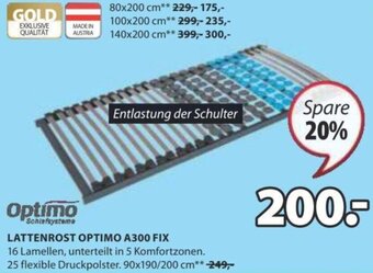 JYSK LATTENROST OPTIMO A300 FIX 90x190/200 cm Angebot