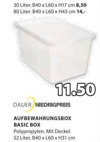 JYSK AUFBEWAHRUNGSBOX BASIC BOX Polypropylen. Mit Deckel. 52 Liter. B40 x L60 x H31 cm Angebot