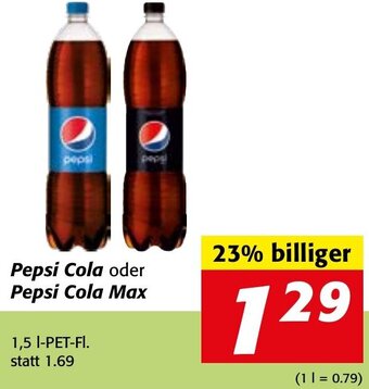 Pepsi Cola oder Pepsi Cola Max 1,5 I-PET-FI.