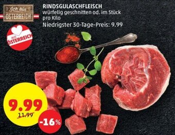 PENNY RINDSGULASCHFLEISCH würfelig geschnitten od. im Stück pro Kilo Angebot