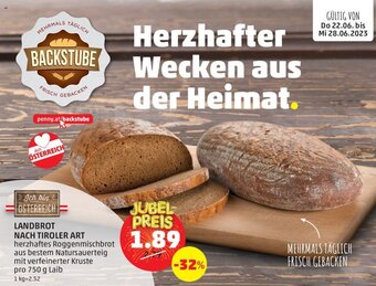 PENNY LANDBROT NACH TIROLER ART pro 750 g Laib Angebot