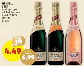 PENNY HENKELL SEKT trocken, rosé od. halbtrocken pro 0,75 Liter Flasche Angebot