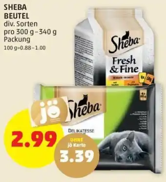 PENNY SHEBA BEUTEL div. Sorten pro 300 g-340 g Packung Angebot