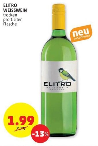 PENNY ELITRO WEISSWEIN trocken pro 1 Liter Flasche Angebot