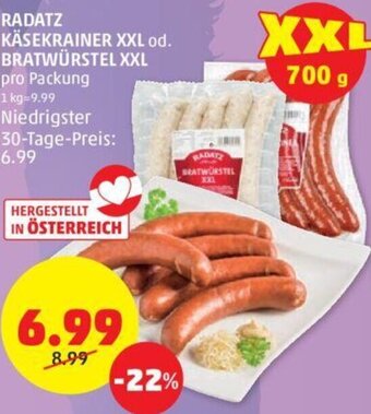 PENNY RADATZ KÄSEKRAINER XXL od. BRATWÜRSTEL XXL pro Packung Angebot