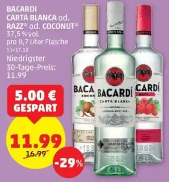 PENNY BACARDI CARTA BLANCA od. RAZZ* od. COCONUT* pro 0,7 Liter Flasche Angebot