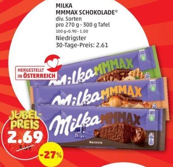 PENNY MILKA MMMAX SCHOKOLADE* div. Sorten pro 270 g-300 g Tafel Angebot