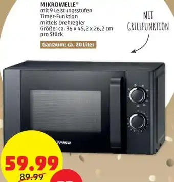 PENNY Trisa MIKROWELLE* mit 9 Leistungsstufen Timer-Funktion mittels Drehregler Größe: ca. 36 x 45,2 x 26,2 cm pro Stück Angebot