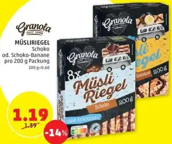 PENNY Granola 8x Müsliriegel Schoko od. Schoko-Banane pro 200 g Packung Angebot