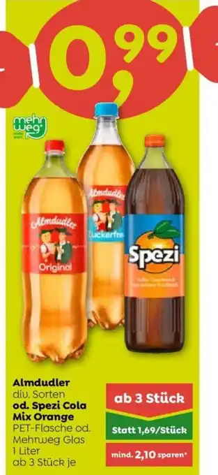 ADEG Almdudler diu. Sorten od. Spezi Cola Mix Orange PET-Flasche od. Mehrweg Glas 1 Liter Angebot