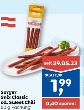 ADEG Sorger Snix Classic od. Sweet Chili 80 g Packung Angebot