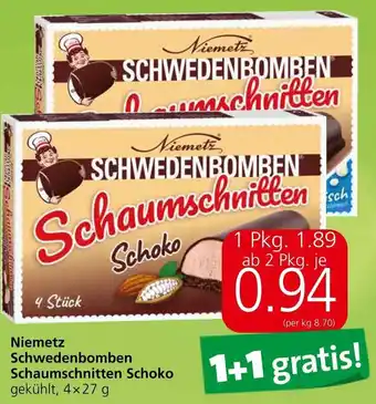 Eurospar Niemetr SCHWEDENBOMBEN Schaumschnitten Schoko 4 x 27 g Angebot