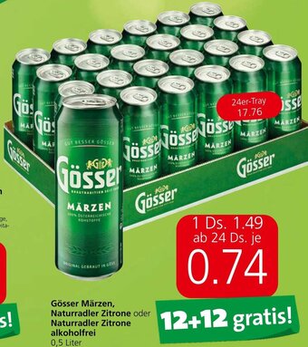 Eurospar Gösser Märzen, Naturradler Zitrone oder Naturradler Zitrone alkoholfrei 0,5 Liter Angebot