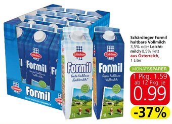 Eurospar Schärdinger Formil haltbare Vollmilch 3,5% oder Leicht-milch 0,5% Fett aus Österreich, 1 Liter Angebot