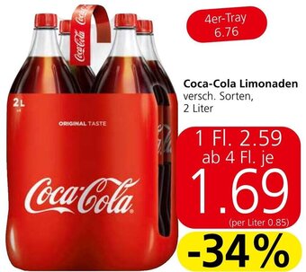 Eurospar Coca-Cola Limonaden versch. Sorten, 2 Liter Angebot