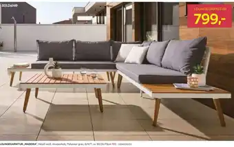 Möbelix LOUNGEGARNITUR „MADEIRA", Metall weiß, Akazienholz, Polyester grau, B/H/T: ca. 90/30/70cm Angebot