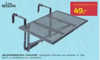 Möbelix BALKONHÄNGETISCH TOULOUSE", Stahlgestell, Anthrazit, max. belastbar: ca. 10kg. B/H/T: ca. 60/56/40cm Angebot