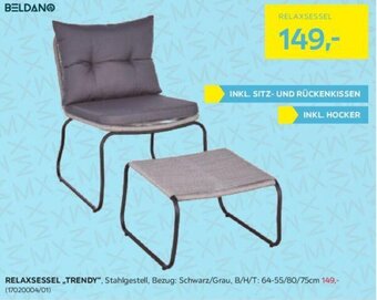 Möbelix RELAXSESSEL ,,TRENDY", Stahlgestell, Bezug: Schwarz/Grau, B/H/T: 64-55/80/75cm Angebot