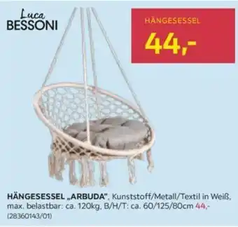 Möbelix HÄNGESESSEL ,,ARBUDA", Kunststoff/Metall/Textil in Weiß, max. belastbar: ca. 120kg, B/H/T: ca. 60/125/80cm Angebot