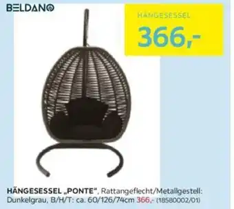Möbelix HÄNGESESSEL „PONTE", Rattangeflecht/Metallgestell: Dunkelgrau, B/H/T: ca. 60/126/74cm Angebot