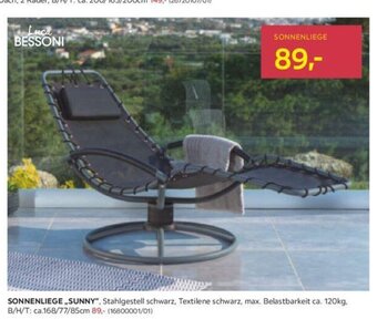 Möbelix SONNENLIEGE „SUNNY", Stahlgestell schwarz, Textilene schwarz, max. Belastbarkeit ca. 120kg, B/H/T: ca.168/77/85cm Angebot
