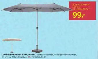Möbelix DOPPELSONNENSCHIRM MIAMI", Gestell: Anthrazit, in Beige oder Anthrazit, B/H/T: ca. 208/400/236cm Angebot