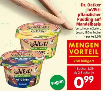 Spar Dr. Oetker loVEit! pflanzlicher Pudding auf Mandelbasis Verschiedene Sorten, vegan, 180-g-Becher Angebot