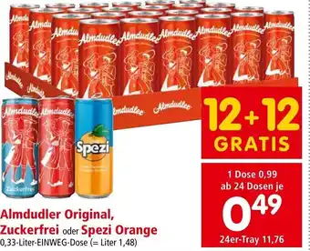 Spar Almdudler Original, Zuckerfrei oder Spezi Orange 0,33-Liter-EINWEG-Dose Angebot