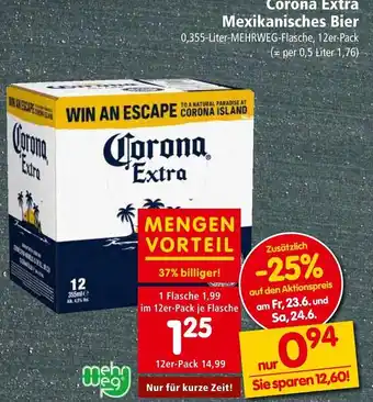 Spar Corona Extra Mexikanisches Bier 0,355-Liter-MEHRWEG-Flasche, 12er-Pack Angebot