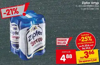 Spar Zipfer Urtyp 4 x 0,5-Liter-EINWEG-Dose- Angebot