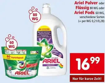Spar Ariel Pulver oder Flüssig 80 WG oder Ariel Pods 60 WG, verschiedene Sorten Angebot