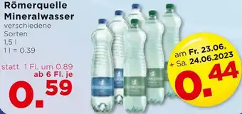 Unimarkt Römerquelle Mineralwasser verschiedene 1,5L Angebot